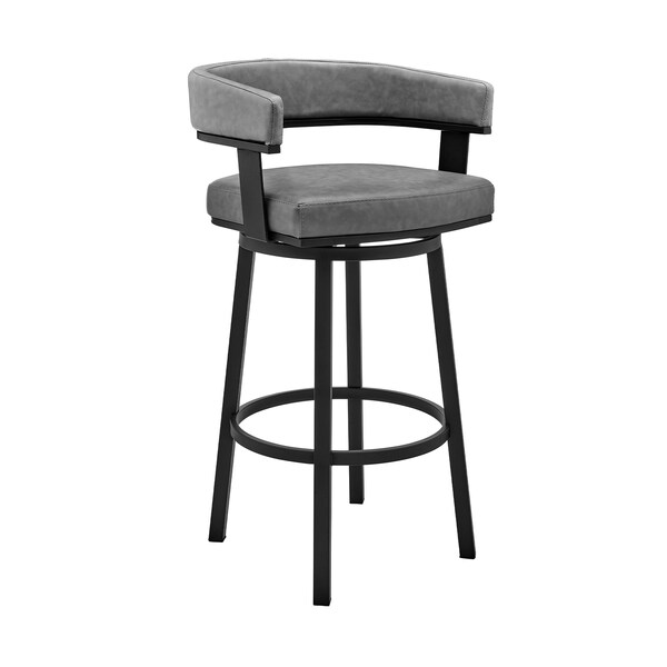 Armen Living Cohen 30" Bar Height Swivel Bar Stool in Black Finish and Gray Faux Leather 721535761975 - main